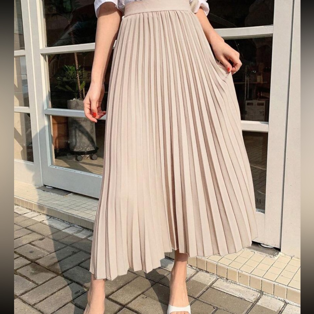 Suede long pleated skirt Korean fashion brand